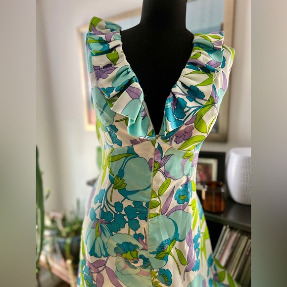 60s/70s jumpsuit with ruffled contoured neckline and full frontal zipper sz M/L - Picture 2 of 9